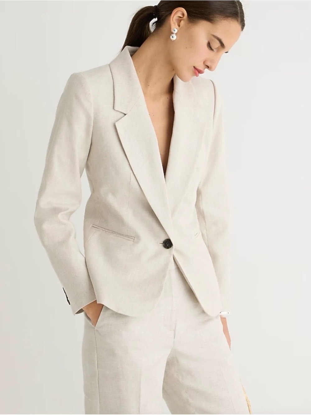 J.Crew Parke Oversized Blazer Stretch Linen Blend White NWT $188